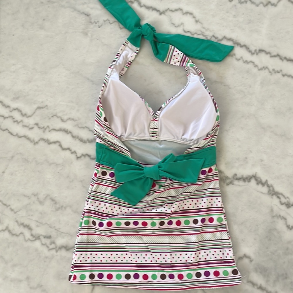 Halter tankini swim top, dots and stripes - Picture 2 of 3